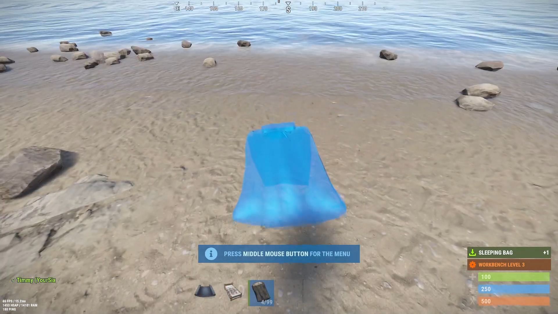 Placing sleeping bag (Image via Facepunch Studios)